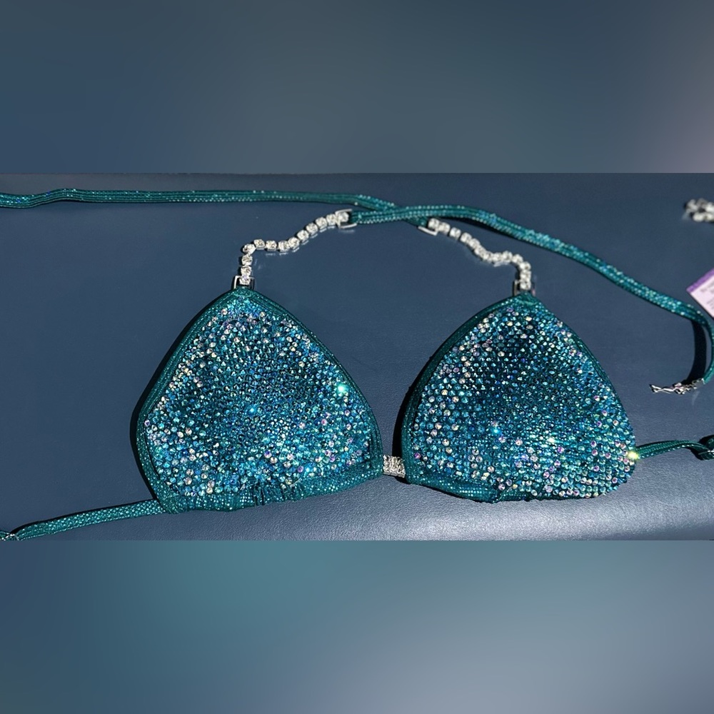 Teal Crystal Embellished Triangle Angel Competition Bikini